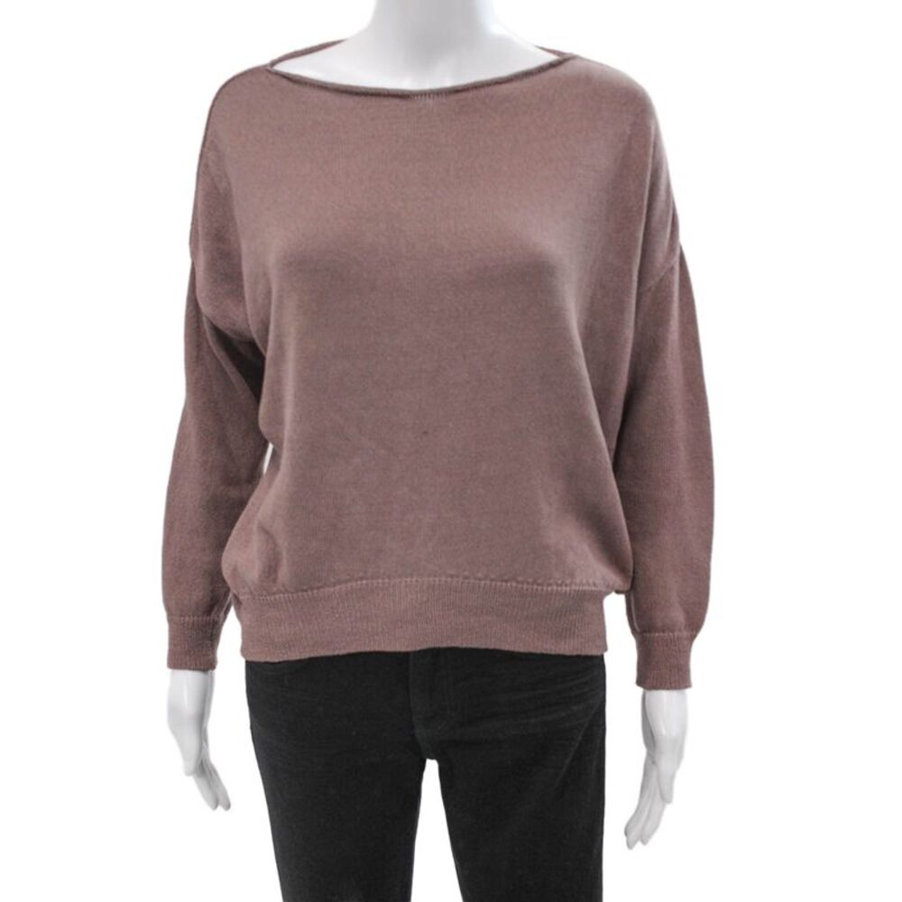 Transit Par Such Womens Brown Cotton Boat Neck Pullover Long Sleeve Size S